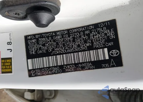 2011 Toyota Prius Two z USA, uszkodzony, nr VIN JTDKN3DU6B5365393